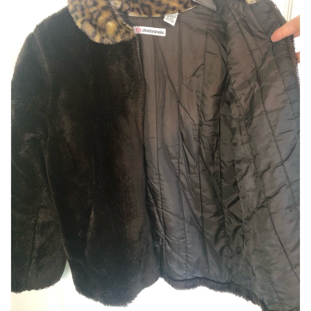 Vintage Christie Brooks Brown Faux Fur Cheetah Collar Jacket Y2K - Girl's L (14) - Picture 8 of 9